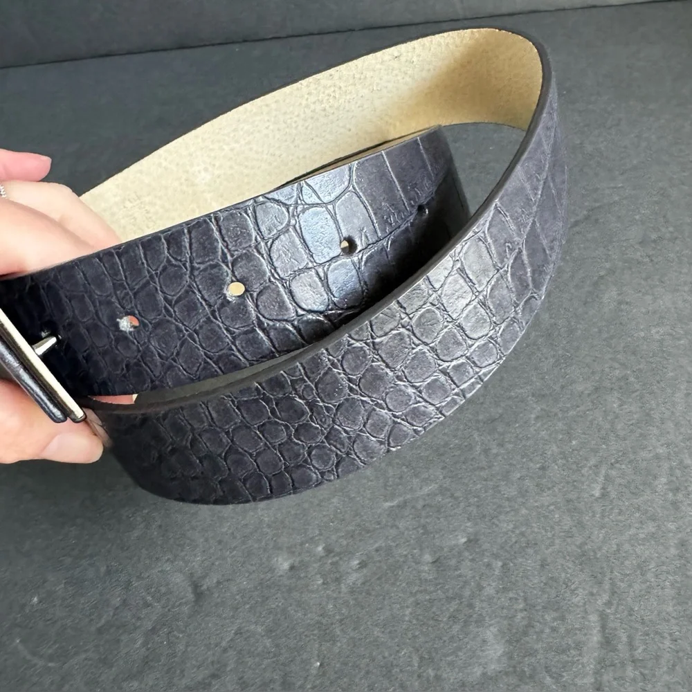 Vintage Alligator Embossed Leather Belt‎ Navy Blue Y2K Nine West Unisex S / M